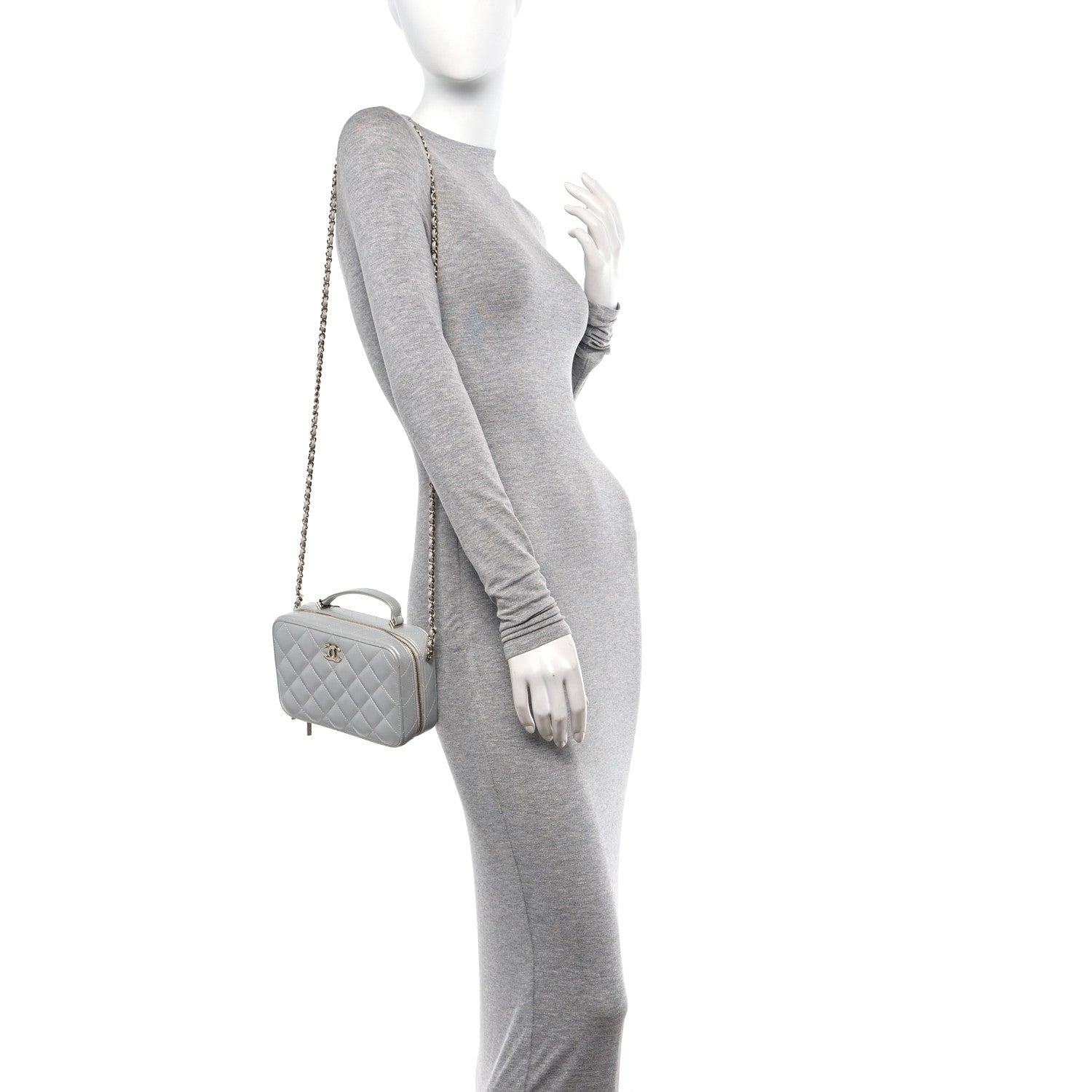 Chanel Metallic Lambskin Quilted Top Handle Vanity Case Silver 2 of 11