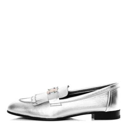 Hermes Metallic Chevre Womens Royal Loafers 38 Gris Argente 1 of 11