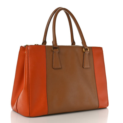 Prada Saffiano Lux Colorblock Medium Galleria Double Zip Tote Caramel Papaya 2 of 12