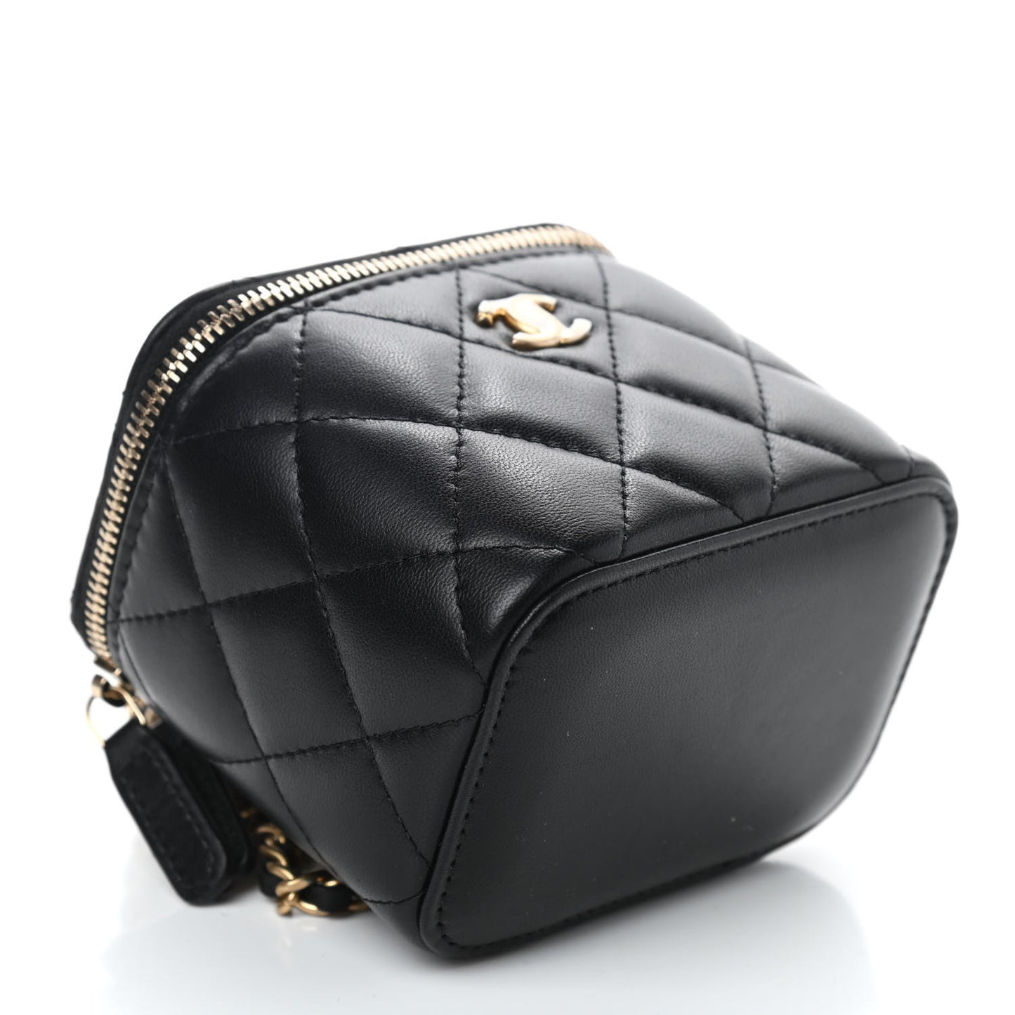 Lambskin Quilted Mini Pearl Crush Vanity Case With Chain Black