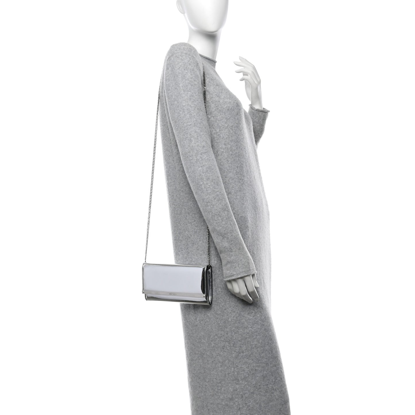 Metallic Patent Milla Wallet on Chain Silver