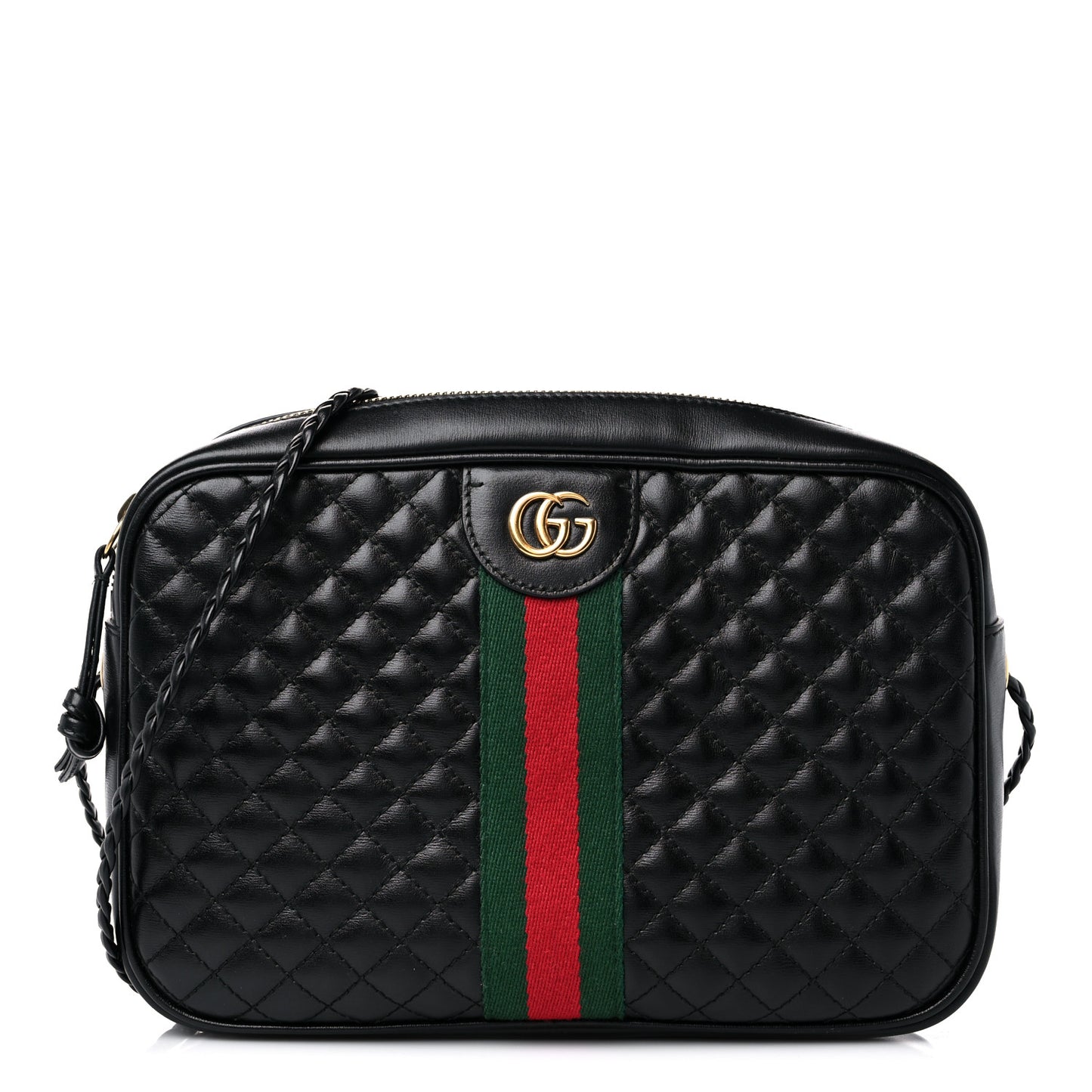Calfskin Web Trapuntata Small GG Shoulder Bag Black