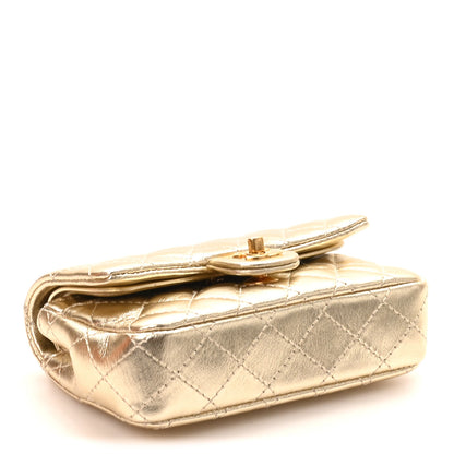 Chanel Metallic Calfskin Quilted Mini Flap Bag Charm With Hook Golden 3 of 11