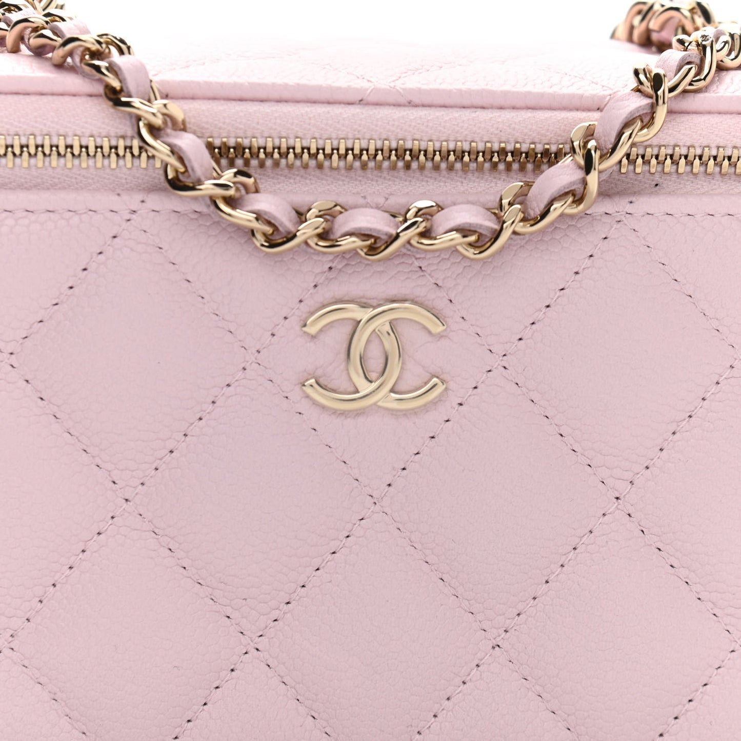 Caviar Quilted Small Tiny CC Vanity Case With Chain Light Pink