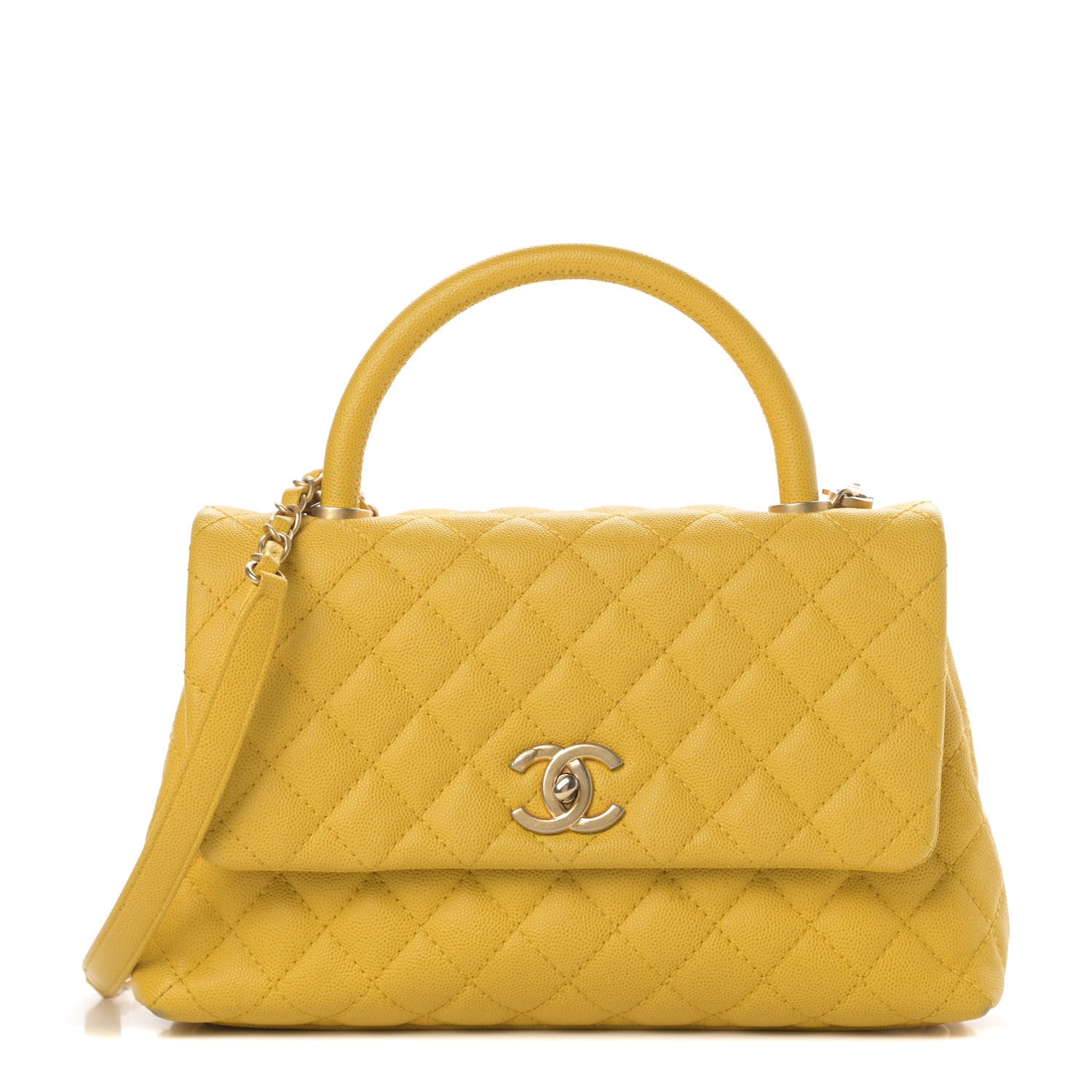 Chanel Caviar Quilted Small Coco Handle Flap Yellow 1 of 13