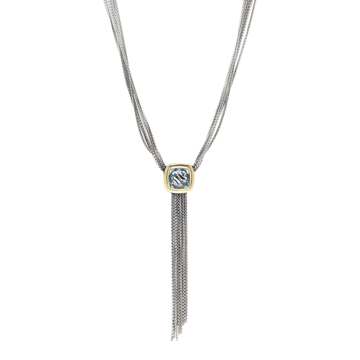 Sterling Silver 18K Yellow Gold Blue Topaz Multi Strand Chain Choker Necklace