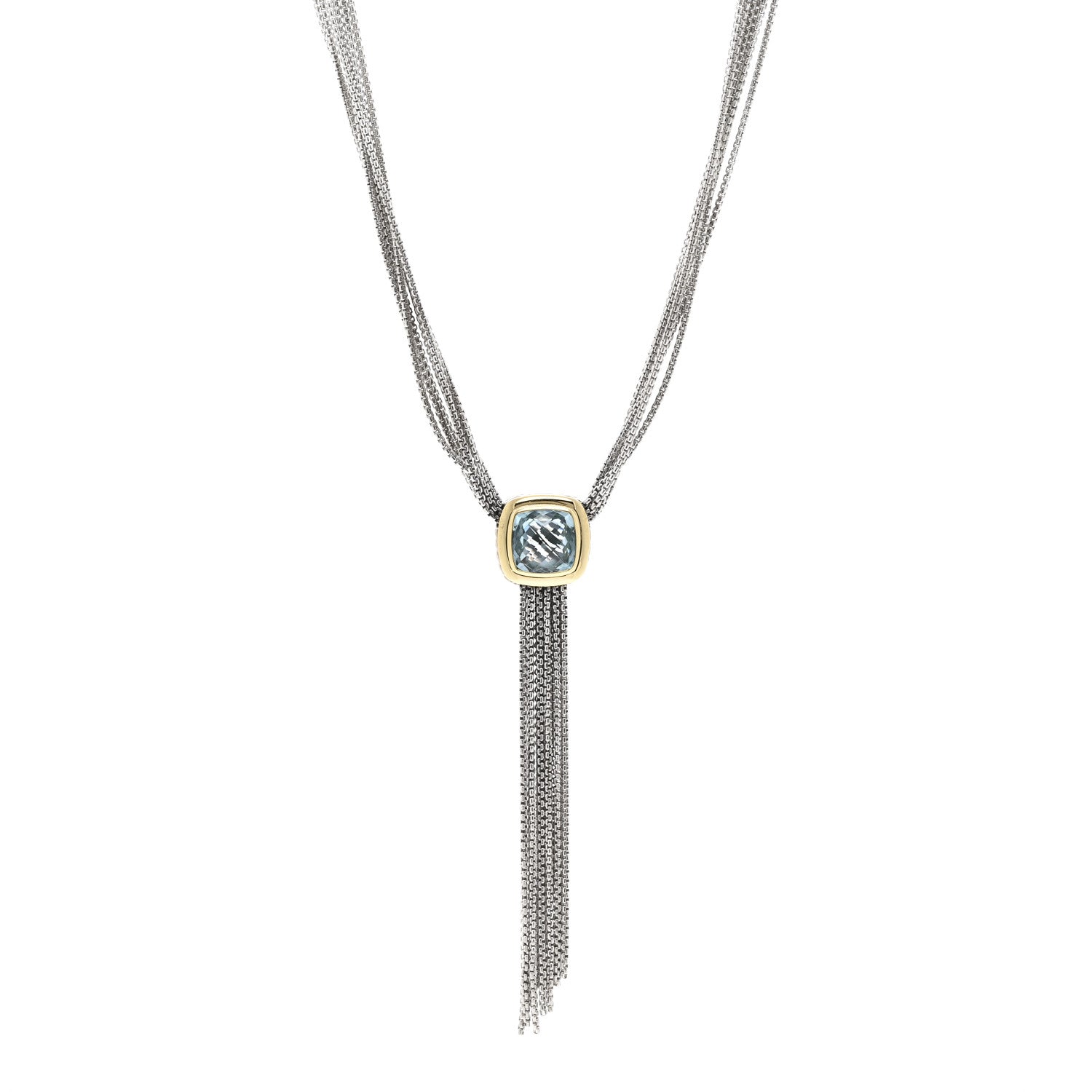 David Yurman Sterling Silver 18K Yellow Gold Blue Topaz Multi Strand Chain Choker Necklace 1 of 5