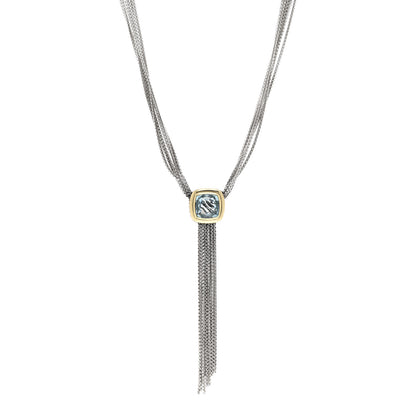 David Yurman Sterling Silver 18K Yellow Gold Blue Topaz Multi Strand Chain Choker Necklace 1 of 5