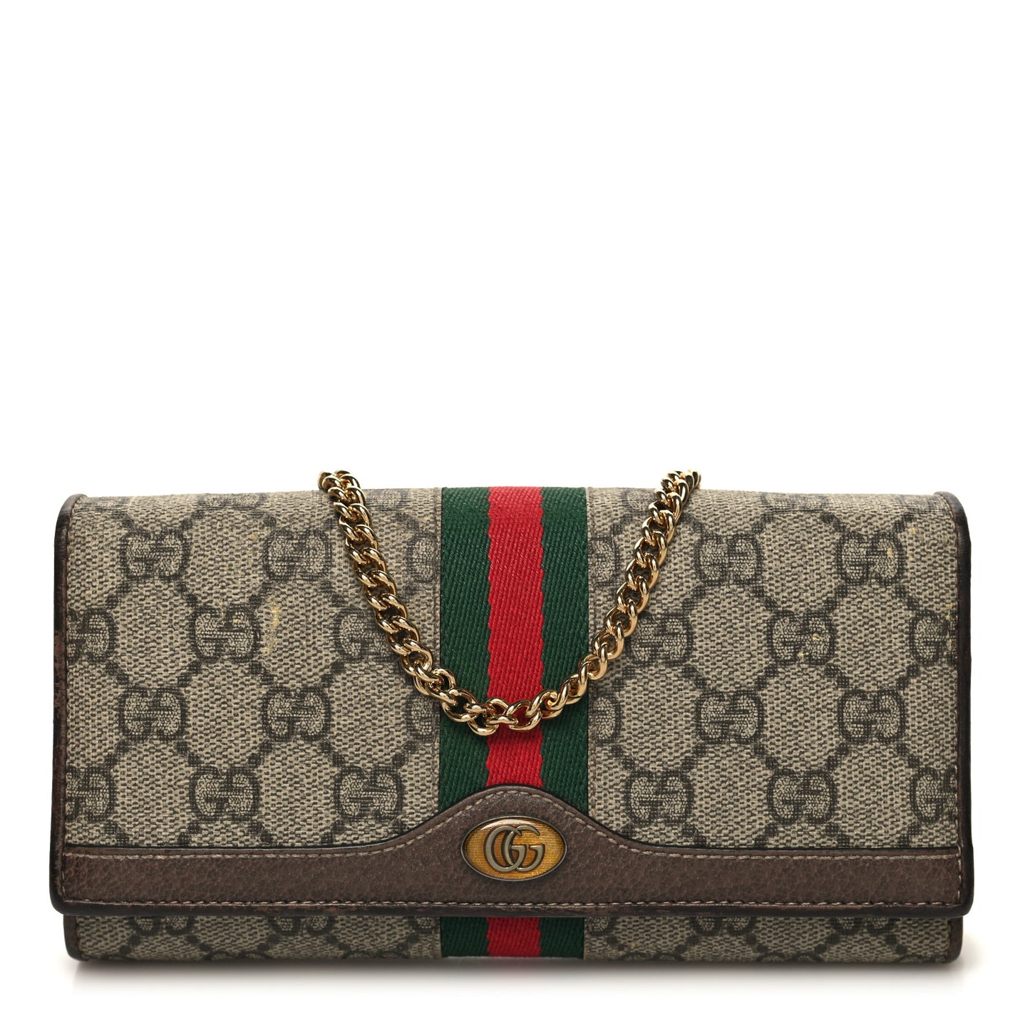 GG Supreme Monogram Web Ophidia Wallet On Chain Brown