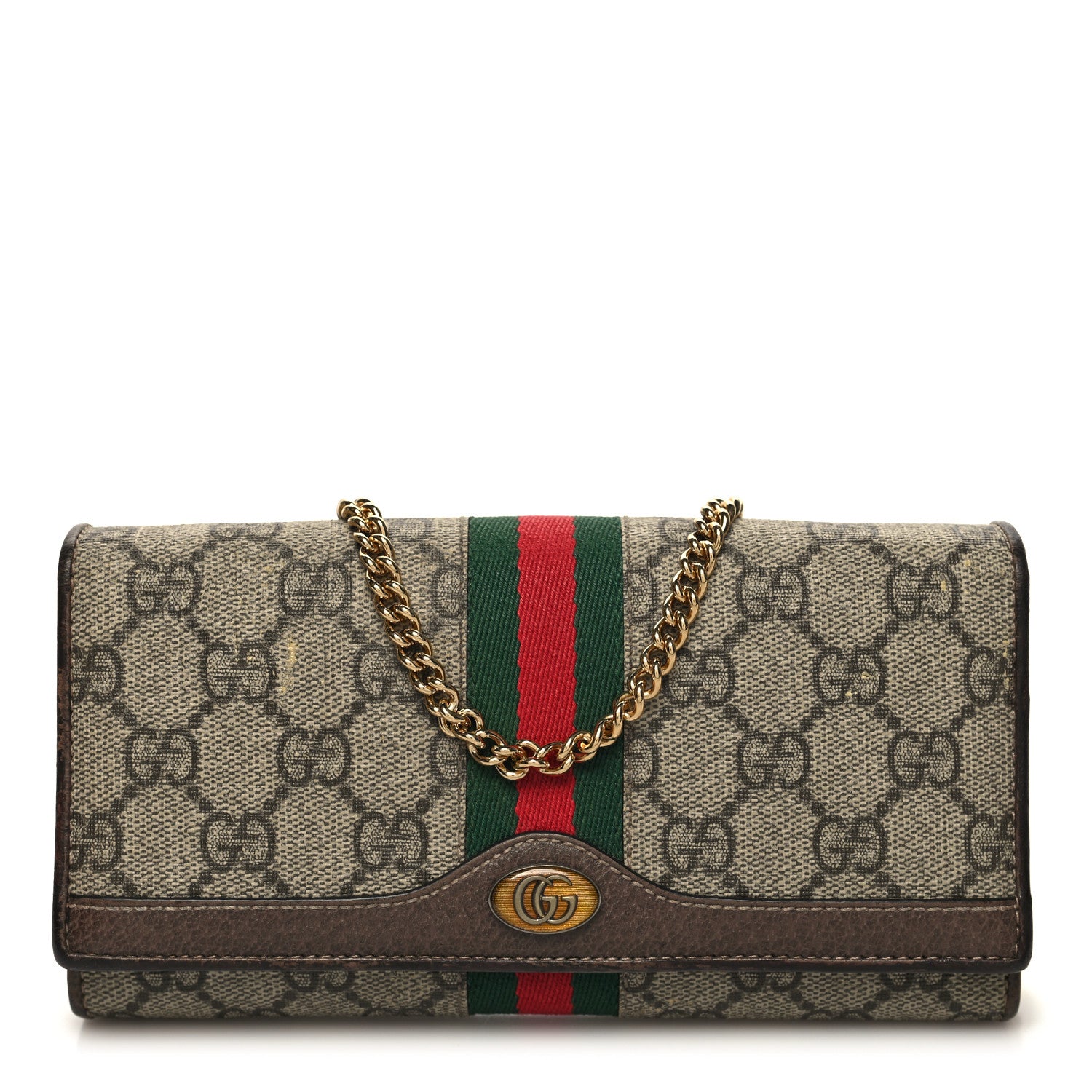 Gucci GG Supreme Monogram Web Ophidia Wallet On Chain Brown 1 of 11