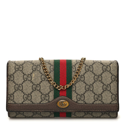 Gucci GG Supreme Monogram Web Ophidia Wallet On Chain Brown 1 of 11
