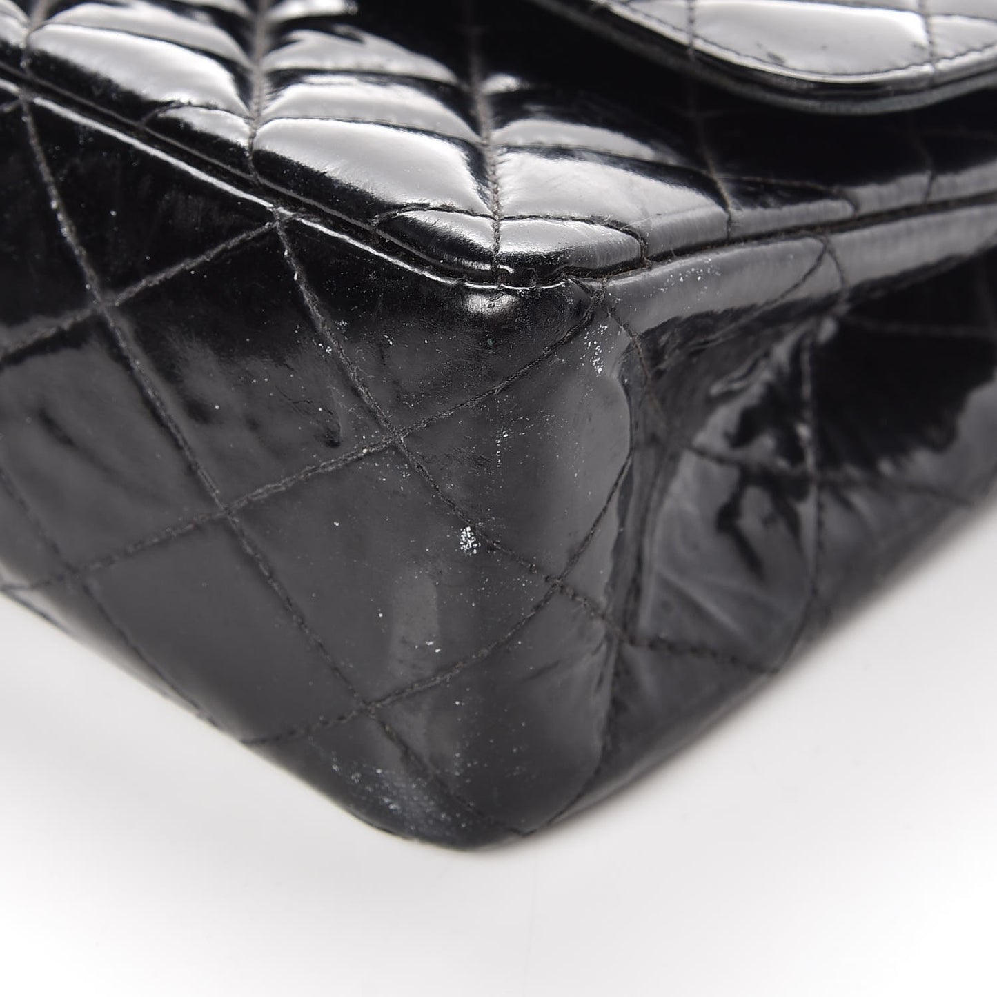 Patent Quilted Medium Double Flap Black