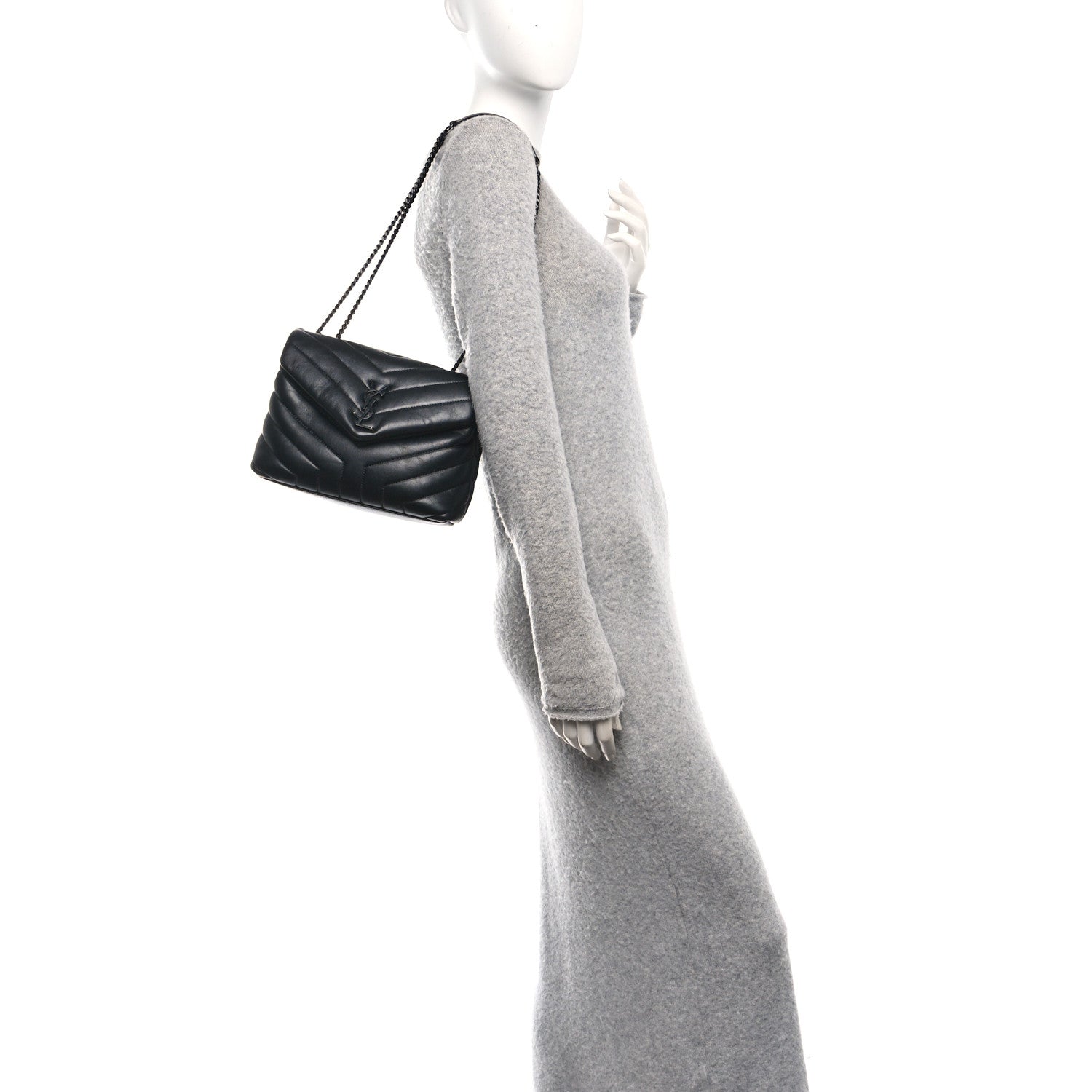 Saint Laurent Calfskin Y Quilted Monogram Monochrome Small Loulou Chain Satchel Black 2 of 11