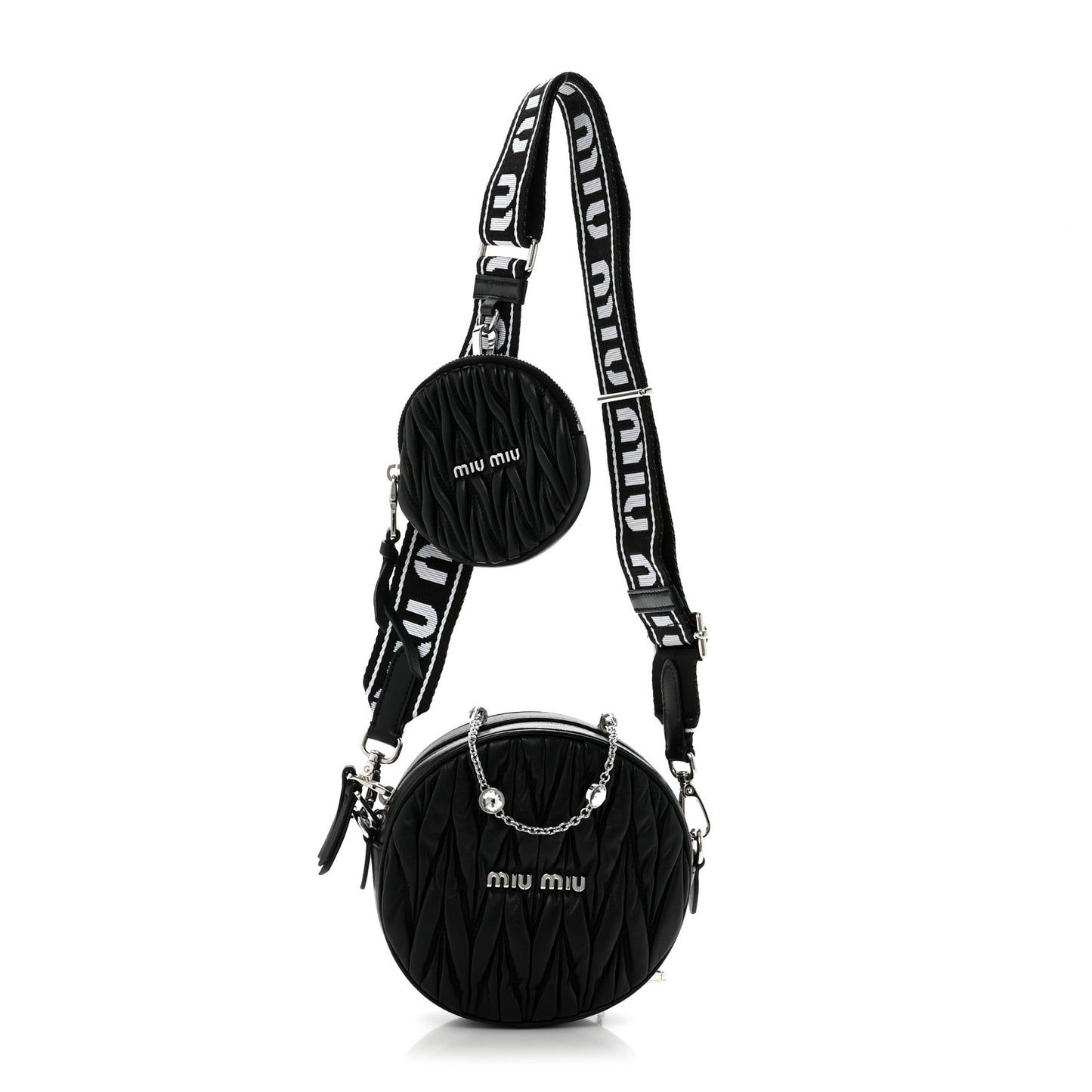 Nappa Matelasse Crystal Round Crossbody Bag Black