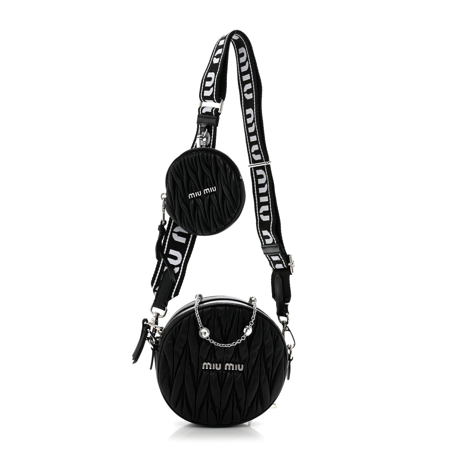 Miu Miu Nappa Matelasse Crystal Round Crossbody Bag Black 1 of 13