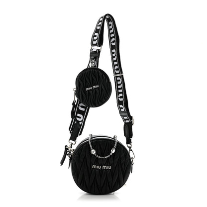 Miu Miu Nappa Matelasse Crystal Round Crossbody Bag Black 1 of 13