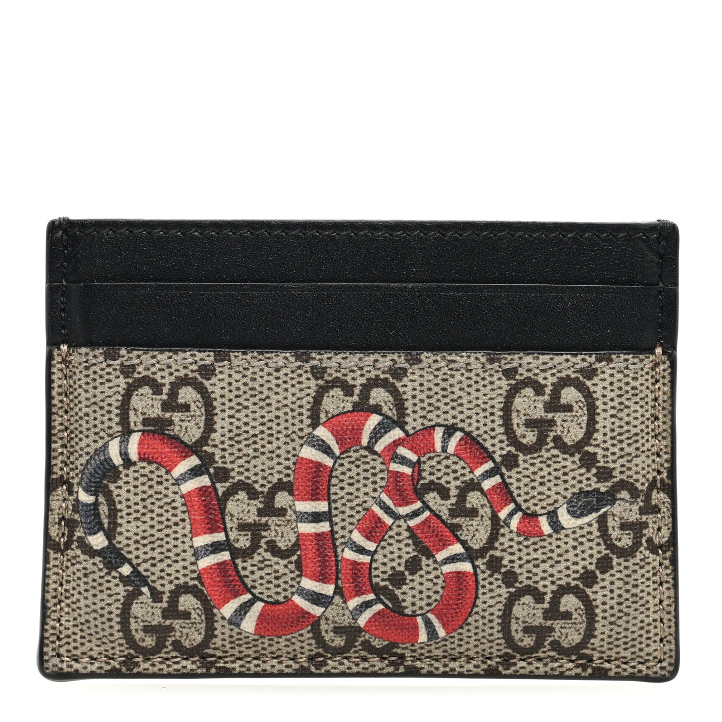 GG Supreme Monogram Kingsnake Card Holder Beige Black