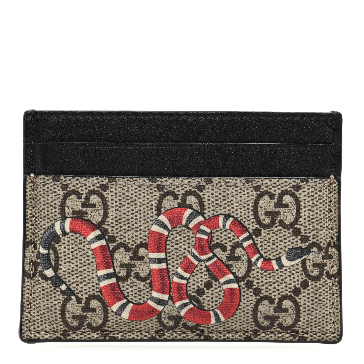 Gucci GG Supreme Monogram Kingsnake Card Holder Beige Black 1 of 7