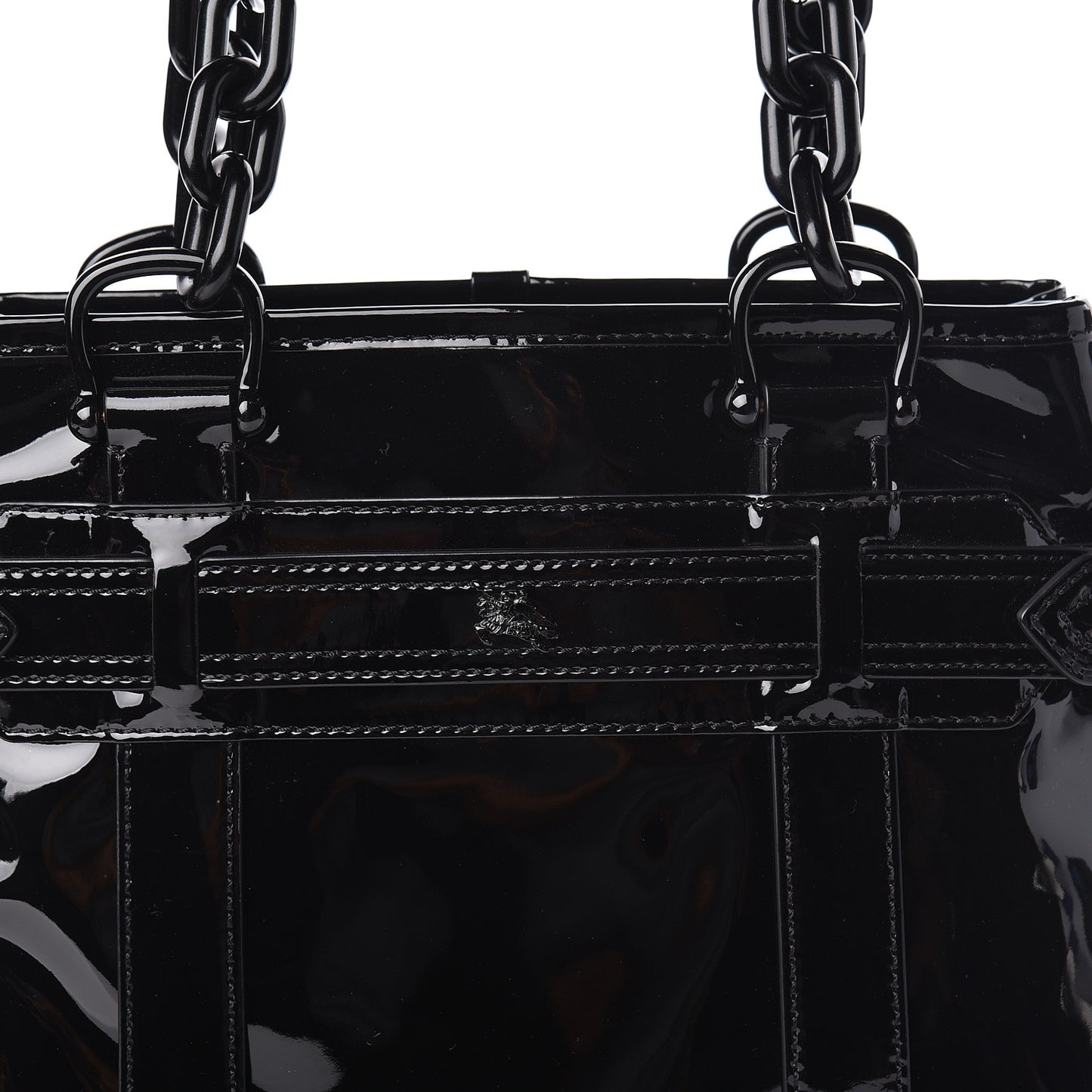 Patent Calfskin Chain Tote Black