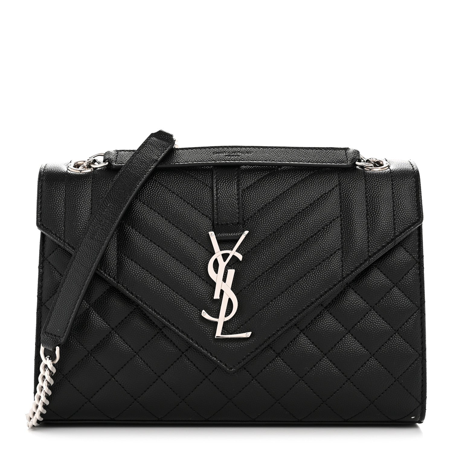 Saint Laurent Grain De Poudre Textured Mixed Matelasse Triquilt Medium Monogram Satchel Black 1 of 12