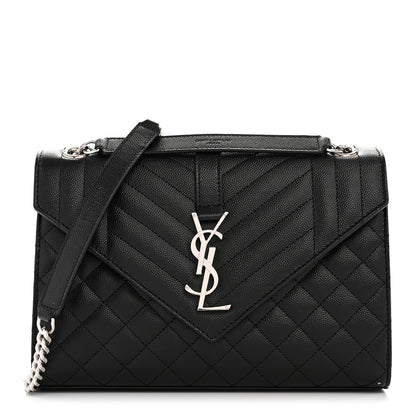 Saint Laurent Grain De Poudre Textured Mixed Matelasse Triquilt Medium Monogram Satchel Black 1 of 12