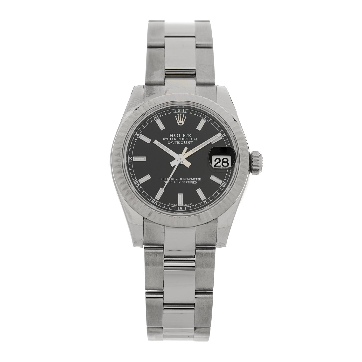Rolex Stainless Steel 18K White Gold 31mm Oyster Perpetual Datejust Watch Black 178274 1 of 5
