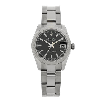 Rolex Stainless Steel 18K White Gold 31mm Oyster Perpetual Datejust Watch Black 178274 1 of 5