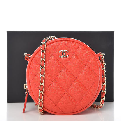 Chanel Caviar Quilted Round Clutch With Chain Red 8 of 8