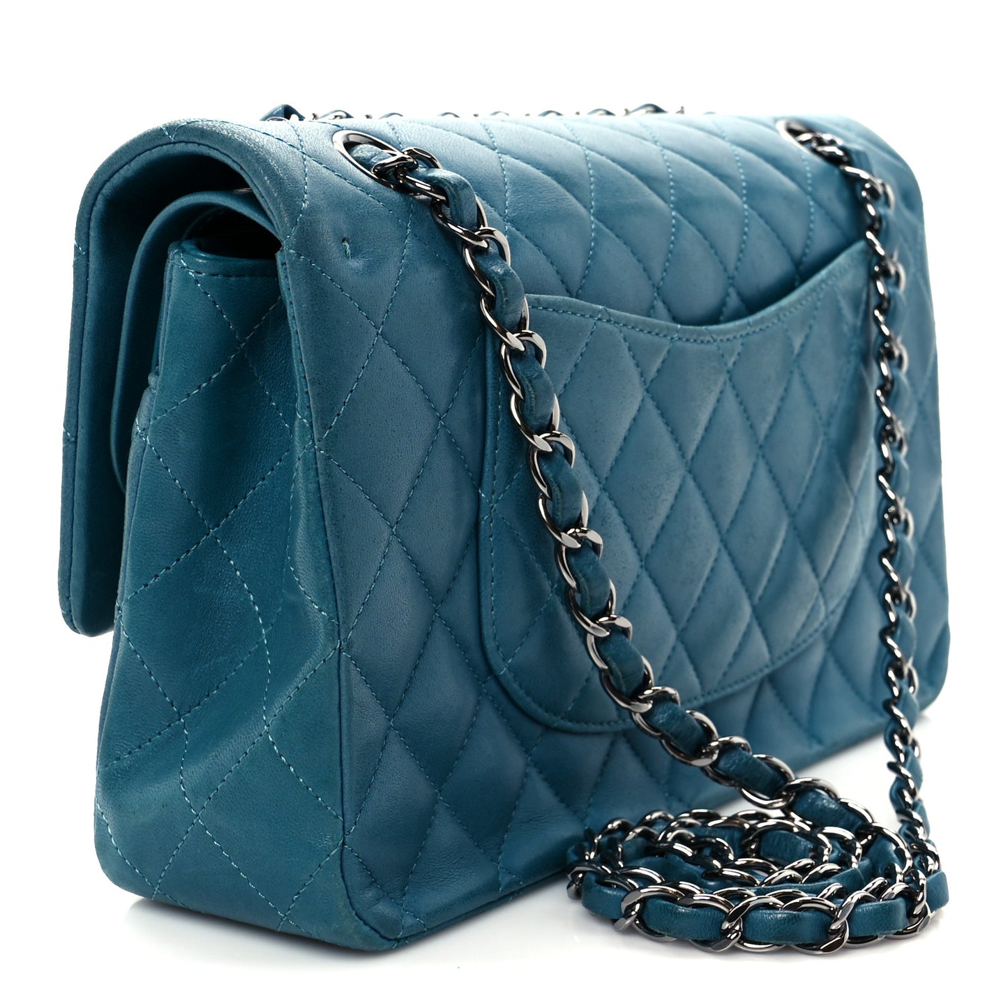 Lambskin Quilted Medium Double Flap Turquoise