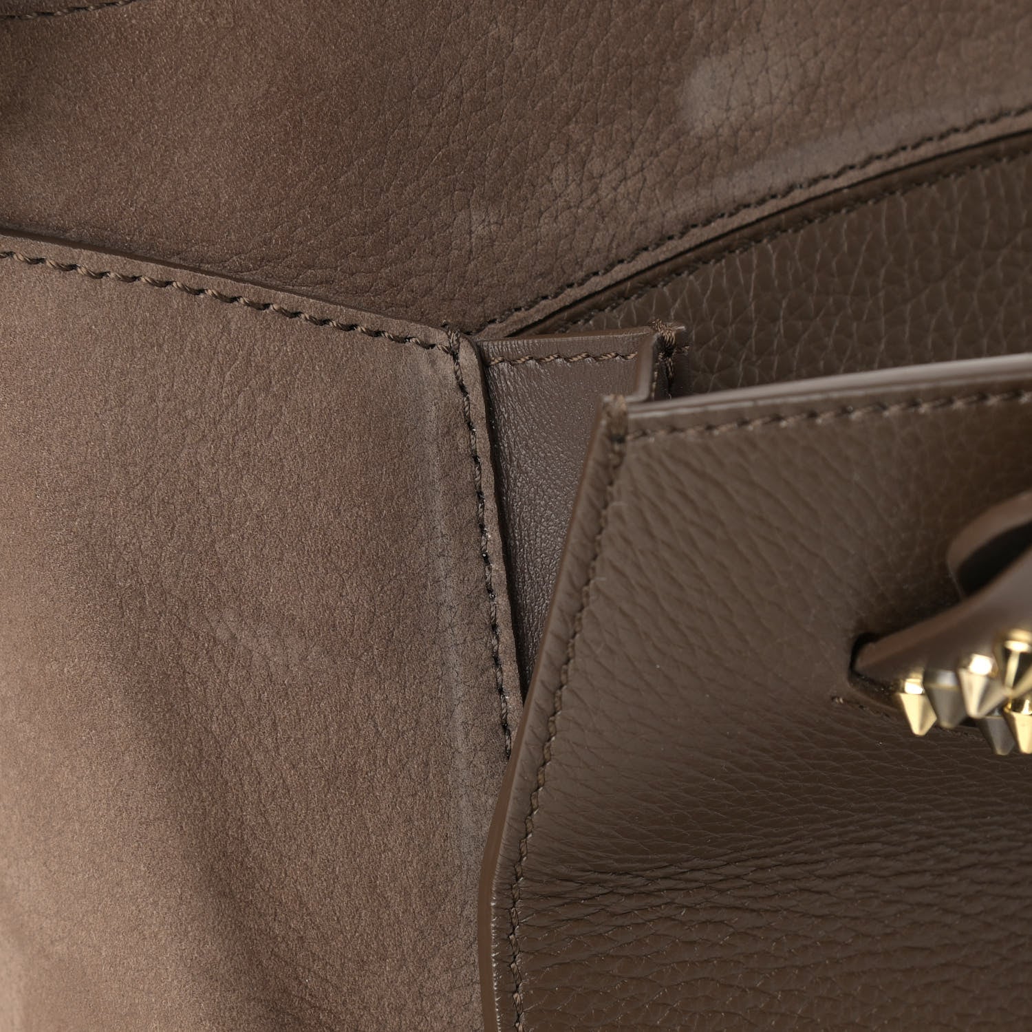 Christian Louboutin Suede Grained Calfskin Studded Large Eloise Satchel Brown 15 of 18