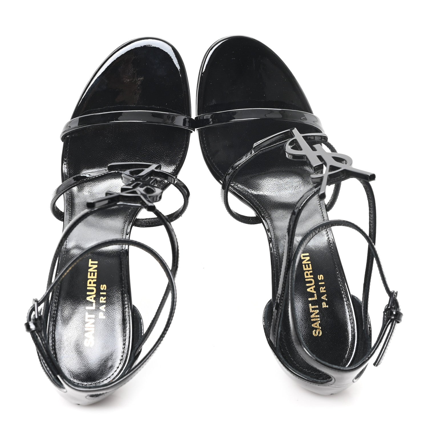 Saint Laurent Patent Cassandra 100 Ankle Strap Sandals 38.5 Black 3 of 10