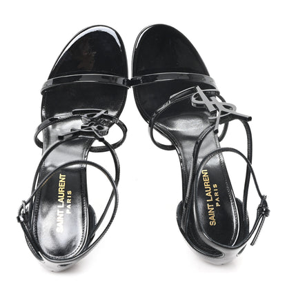 Saint Laurent Patent Cassandra 100 Ankle Strap Sandals 38.5 Black 3 of 10