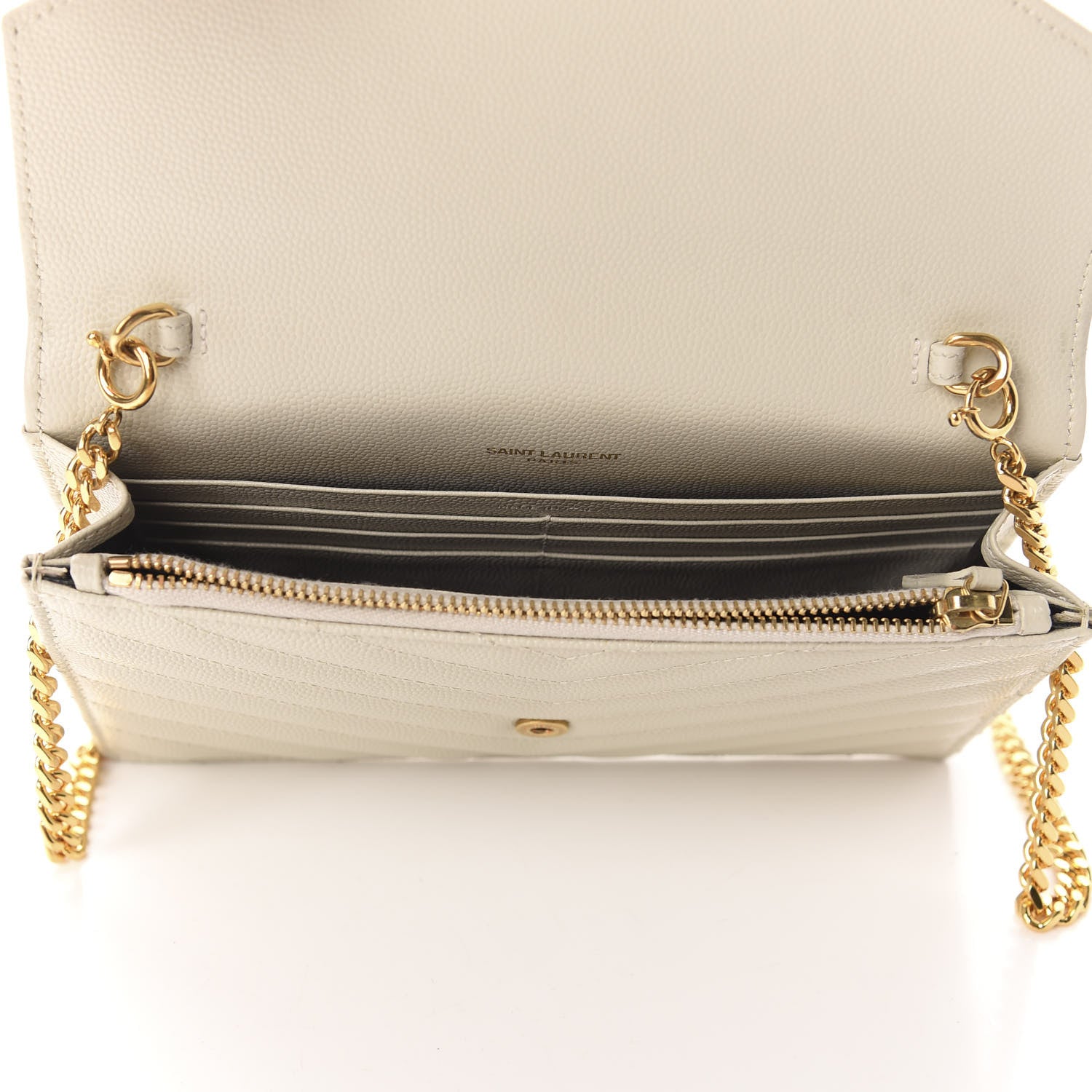 Saint Laurent Grain De Poudre Matelasse Chevron Monogram Envelope Chain Wallet Nude Powder 5 of 15