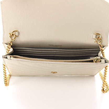 Saint Laurent Grain De Poudre Matelasse Chevron Monogram Envelope Chain Wallet Nude Powder 5 of 15
