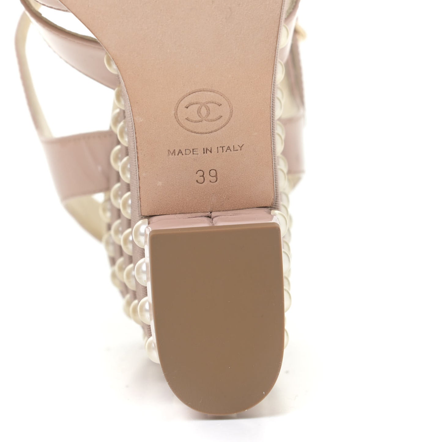 Patent Calfskin Pearl CC Wedge Sandals 39 Light Pink