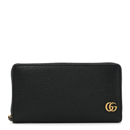Gucci Dollar Calfskin Boar Effect GG Marmont Zip Around Wallet Black 1 of 14