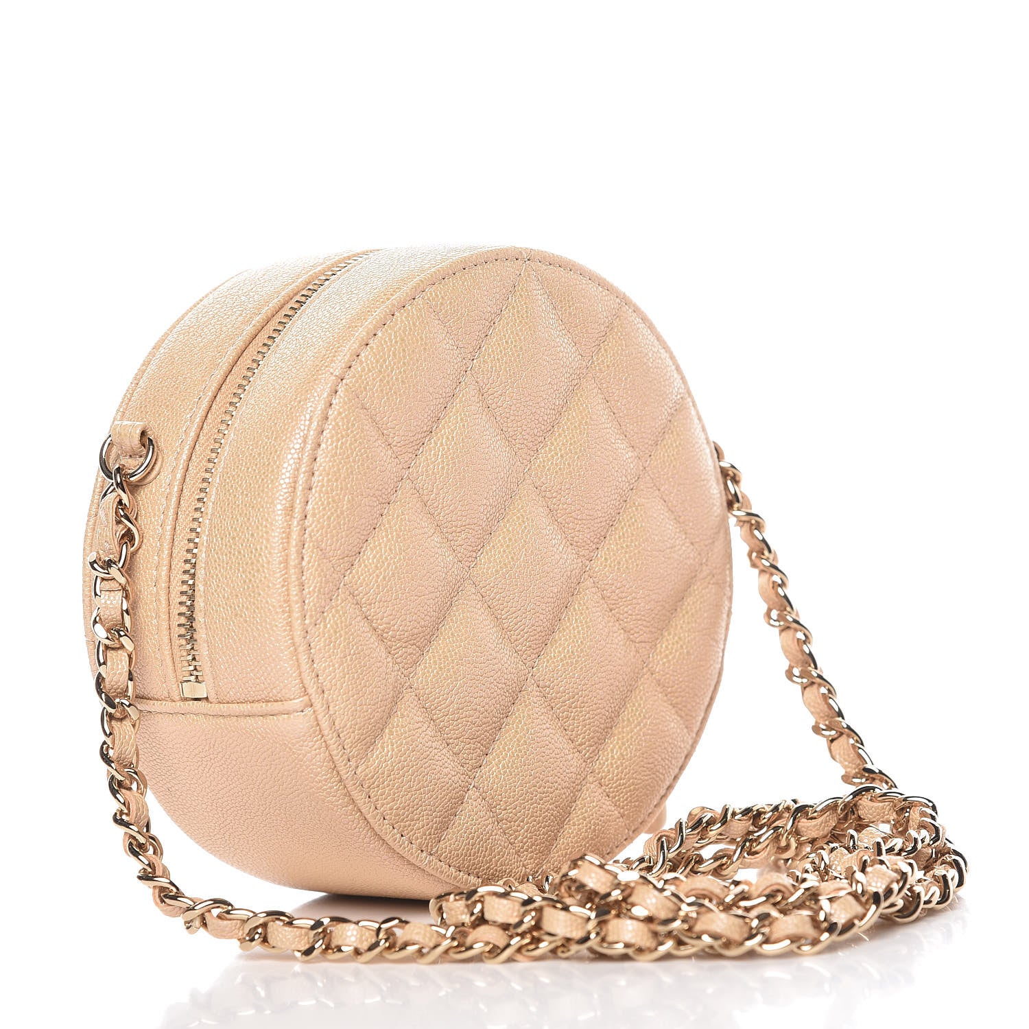 Chanel Iridescent Caviar Quilted Round Clutch With Chain Beige 3 of 8