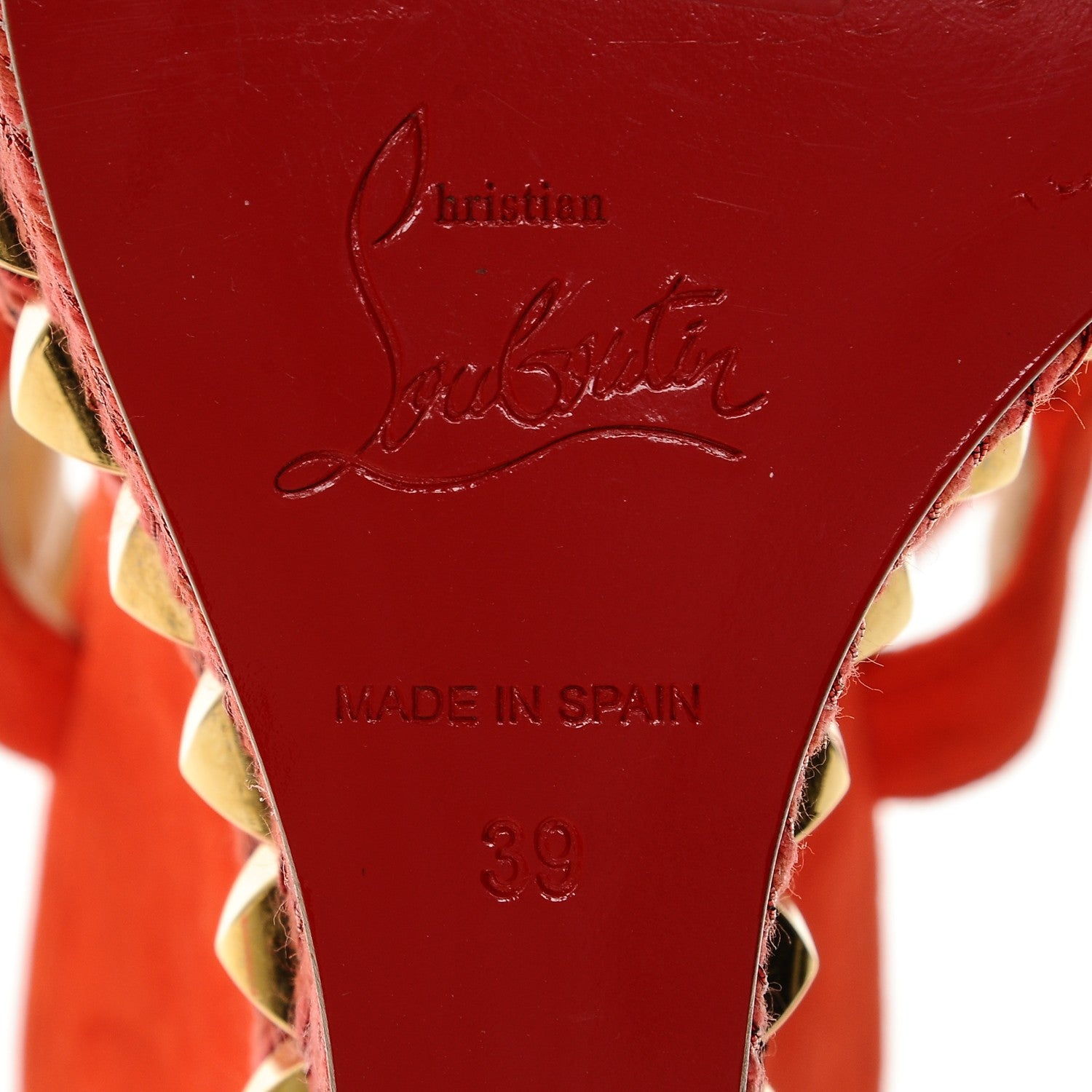 Christian Louboutin Suede Cataclou 140 Wedge Sandals 39 Capucine Gold 6 of 7