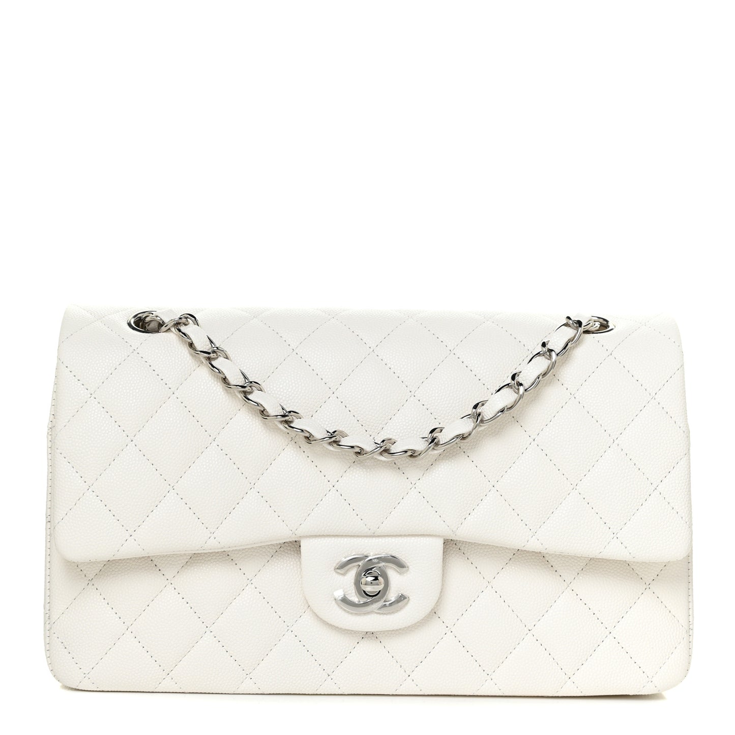 Caviar Quilted Medium Double Flap White