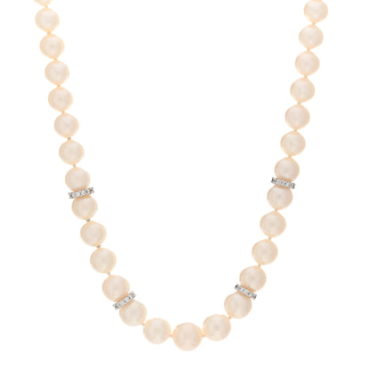 Mikimoto 18K White Gold Diamond Akoya Pearl 7-9mm Graduated Strand Rondelle Necklace 1 of 4