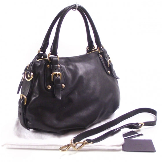 Prada Leather Buckles Tote Black 3 of 12