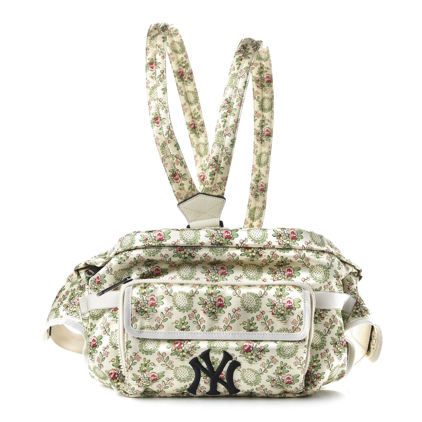 X MLB Satin Floral Print NY Yankees Patch Convertible Belt Bag Ivory Green