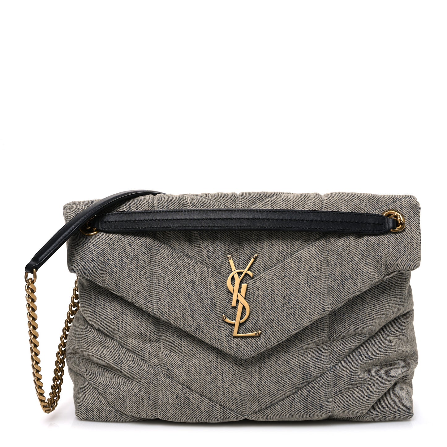 Denim Quilted Medium Loulou Puffer Monogram Chain Satchel Azur
