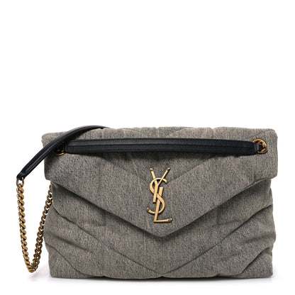 Saint Laurent Denim Quilted Medium Loulou Puffer Monogram Chain Satchel Azur 1 of 10