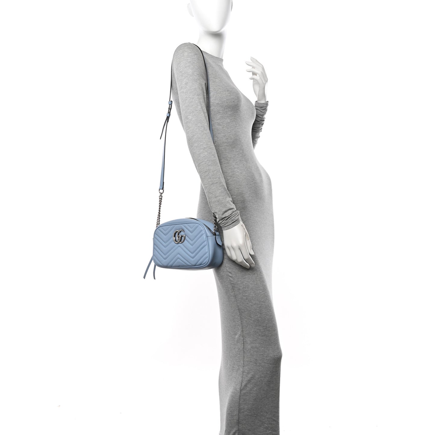 Calfskin Matelasse Small GG Marmont Chain Shoulder Bag Porcelain Light Blue