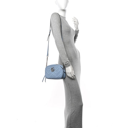 Gucci Calfskin Matelasse Small GG Marmont Chain Shoulder Bag Porcelain Light Blue 2 of 15