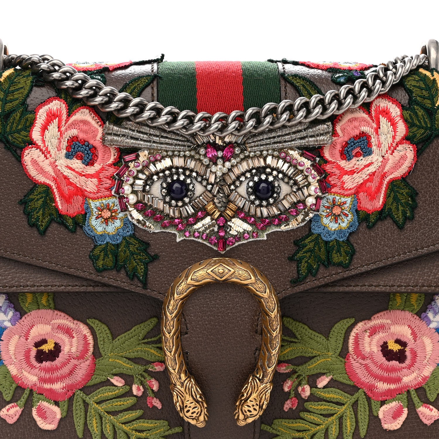 Gucci Calfskin Web Owl Embroidered Medium Dionysus Shoulder Bag New Acero Multicolor 8 of 14