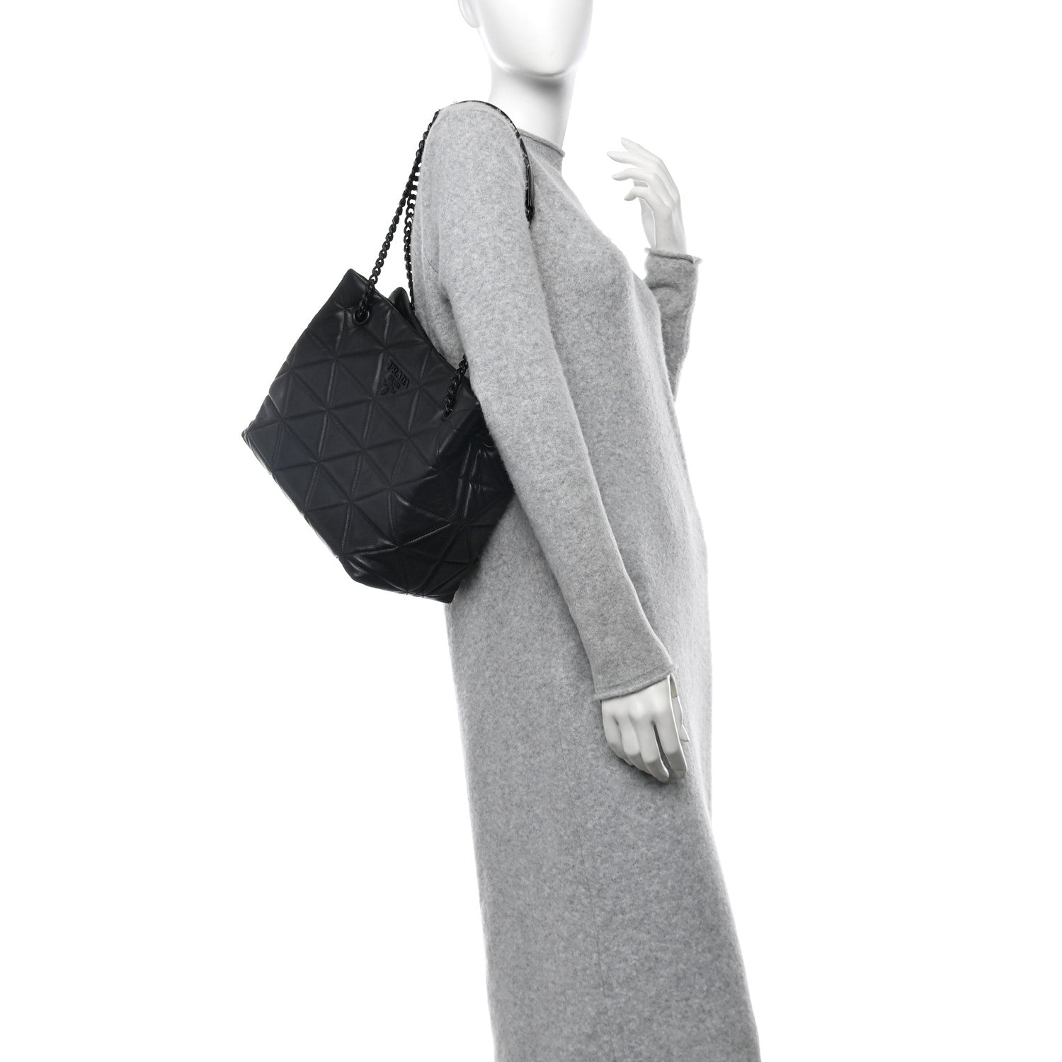Prada Nappa Quilted Monochrome Chain Tote Bag Black 2 of 9