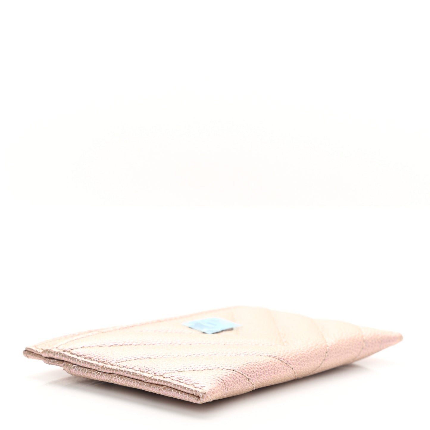 Metallic Caviar Chevron Quilted Card Holder Light Gold