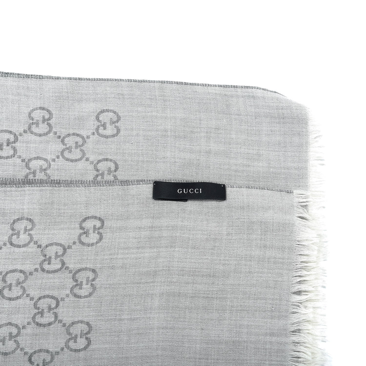 Gucci Wool Silk Monogram Fringe Scarf Grey 6 of 7